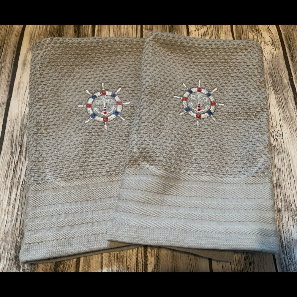 🚢 Ships Wheel Anchor Set of 2 Kitchen Bathroom Towels